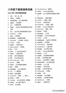 八年级下册英语单元词汇表